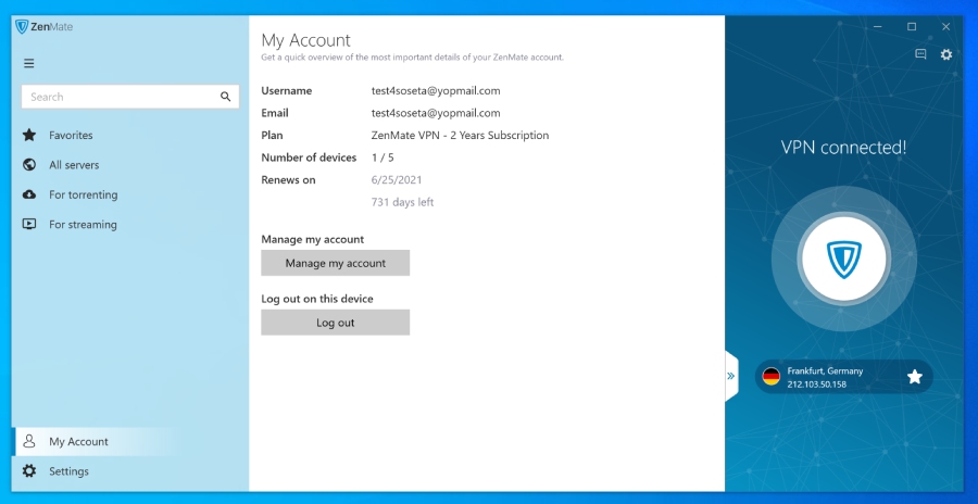 ZenMAte: antivirus, free version, account