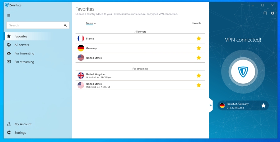 ZenMate: vpn, favorite servers